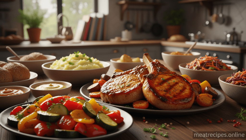 Table showcasing a variety of side dishes perfectly paired with pork meals