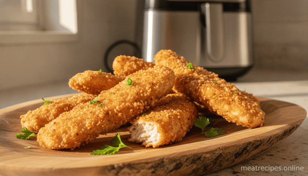 Crispy, golden-brown air fryer chicken strips