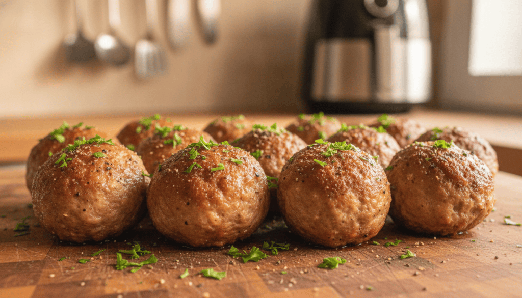 Golden-brown air fryer meatballs
